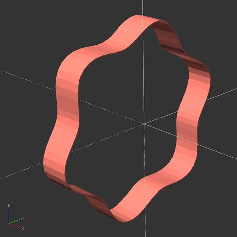 openscad screenshot showing a lot of tiny cylinders along a circle path with some sinus applied - but this time connected through sequential hull() operations.