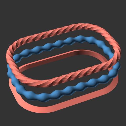 openscad render view showing three different rounded rectangle ornaments.