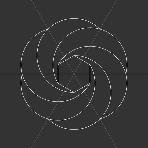 same image as before but with a regular hexagon and six axis
