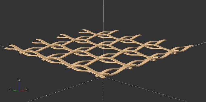 Rattan-like weave modelled with OpenSCAD, front view of the flat weave so that the sine functions are clearly visible.