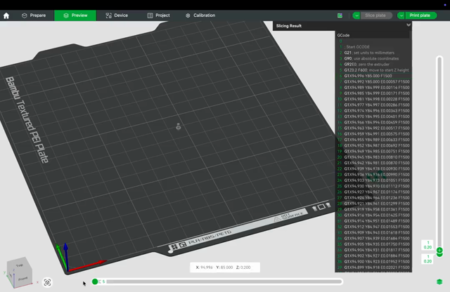 Screenshot video of Bambu Studio showing the buildplate and the processed GCODE how filament is extruded as a spiral producing a halftone image of my  avatar picture.